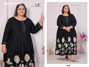 Fournisseur indien de la collection de kurtis évasés en rayonne de qualité export, à imprimé floral, manches longues et grandes tailles. - Product Image 3