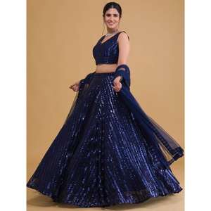 Incroyable filet brodé bleu Sangeet Wear Lehenga Choli - Product Image 6