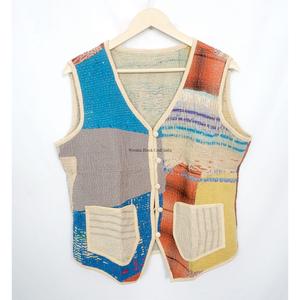 Handcrafted Boho Vintage <b>Kantha</b> printed Cotton Vest for Women handmade Sleeveless <b>Jacket</b> with Multicolor for Winter - Product Image 5