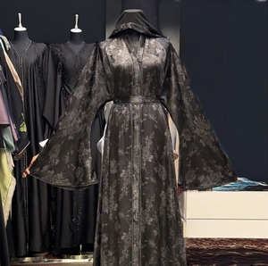Modest Dubai Umbrella Abaya Stone Work Handmade Sequined Arabic Dubai Style Full Flare Nida Fabric Evening Party Dress - Product Image 1