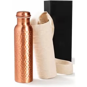 Floral Pattern Copper Water Bottle Portable Travel <b>Drinkware</b> with Lid Metal Design Style Flower - Product Image 6