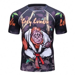 Hot Sale Factory Direct BJJ Rash Guard Customized Spandex and Polyester Fabric Short Sleeve <b>Printed</b> MMA Rash Guard for Men's - Product Image 6
