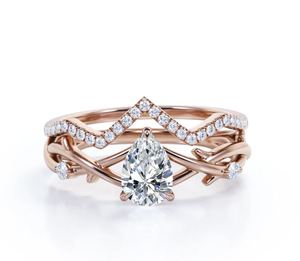 Ensemble de bagues de mariage et de fiançailles en moissanite taille poire de 1,30 carat, plaqué or rose, bijoux de mariée de luxe pour les occasions de fête - Product Image 1