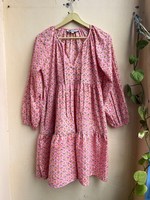 Robe courte rose imprimée 100% coton écologique, tunique indienne imprimée à la main, tenue de plage, tenue de soirée estivale, ethnique, pour femmes, naturelle