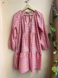Vestido corto de algodón estampado rosa, túnica india con estampado a mano, ropa de playa, vestido de fiesta de verano, vestido étnico para mujer con cintura natural - Product Image 2