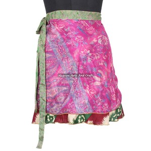 Minifaldas Nuevas de Seda con Estampado a Mano, Minifalda Cruzada Mágica, Minifaldas Cruzadas Fabulosas de 2 Capas, Minifalda Hippie Cruzada de Seda - Product Image 3