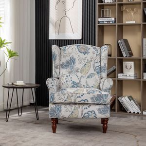 Poltrona Moderna con Design Floreale e Gambe in Legno Retrò, Comoda Sedia Imbottita per Soggiorno e Camera da Letto - Product Image 5