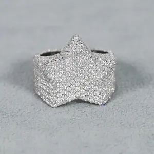 Мужское модное Стильное кольцо в стиле хип-хоп в форме звезды, сделанное в 925 стерлингового серебра, лабораторные бриллианты с улучшенной прозрачностью VVS