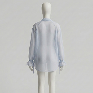 Blusa de Mujer Talla Grande con Bordado y Botones, Personalizada, de Algodón, Fibra de Bambú, Franela Teñida con Hilo a Cuadros, Primavera-Otoño 2026 - Product Image 2