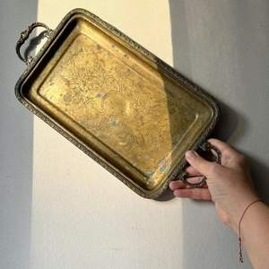 Bandeja de Mesa de Latón de Lujo, Estilo Vintage, Bandeja de Latón de Diseño, Bandeja de Regalo, Bandeja de Té de Latón Sólido, Bandeja de Latón Grabada, Bandeja para Hostelería - Product Image 3