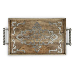 Plateau de service en bois avec incrustations en os, fait main, avec poignées, style marocain, plateau décoratif pour table basse, accessoires de décoration pour la maison et la cuisine - Product Image 6