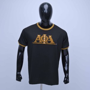 Camiseta Urbana de Primera Calidad, Negra, de Algodón, con Letras Bordadas en Chenilla, Dobladillo Curvo, Color en Contraste, Corte Holgado - Product Image 1