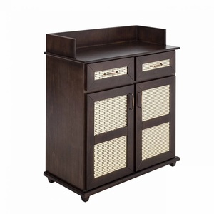 Dark Wood <b>Cabinet</b> with Drawers Elegant Rattan Panel Design Spacious Storage Durable Finish Ideal for Living and Dining Room - Product Image 4