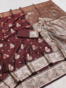 Sari Tradicional Indio de Seda Banarasi con Trabajo de Tejido Zari para Bodas y Eventos Festivos, Atuendo para Mujer - Product Image 4