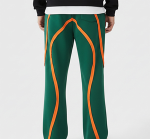 Pantalon de survêtement vert pour homme avec bandes latérales orange, taille élastique, décontracté, respirant, en spandex et polyester, style été - Product Image 6