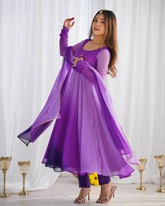 Pure Soft Heavy Fox Faux Georgette Fabric Inner Micro Cotton Reversible Quick Dry Wrinkle Free Anarkali Gown Party <b>Ankle</b>-Length - Product Image 2
