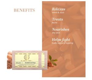 Jabón natural de sándalo Khadi que ayuda con el acné corporal. Jabón artesanal para todo tipo de piel. Sin parabenos ni sulfatos. 250g - Product Image 2
