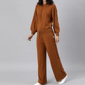 Conjunto Deportivo de Mujer con Capucha, Manga Larga, Color Sólido, Casual, Transpirable, Corte Holgado, 100% Algodón, Cierre con Cordón - Product Image 3