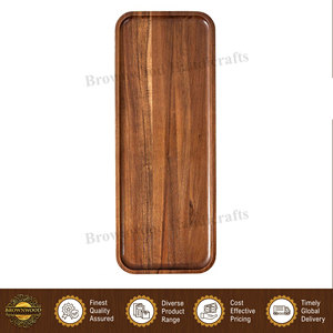 Plateau de service rectangulaire en bois d'acacia massif, design moderne, fait main, de luxe, vendu par un fournisseur indien. - Product Image 3