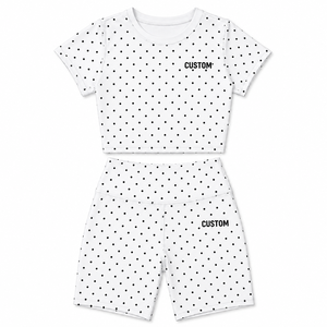 Trendy Women Polka Dot Yoga Set Short Sleeve Crop <b>Top</b> High Waist Biker Shorts Workout Activewear Custom Fitness Clothing Factory - Product Image 4