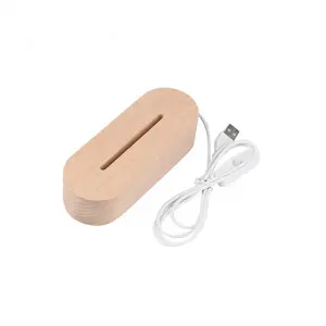 Quente Branco USB Oval Natural Faia Lâmpada Base De Madeira Led 3D Night Light Suporte De Madeira Oval Para Placa De Acrílico Lâmpada Da Noite