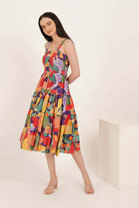 Colorful Geometric Print Chiffon Midi <b>Dress</b> <b>Spaghetti</b> <b>Strap</b> Tiered A-Line Casual Summer <b>Dress</b> Women Breathable Woven Fabric - Product Image 3