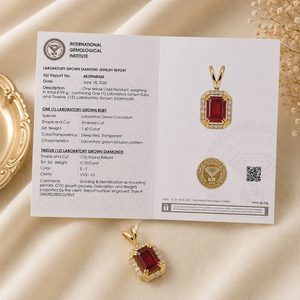 Colgante de Oro Amarillo Sólido de 14 Quilates con Diamante Cultivado en Laboratorio y Rubí Color Sangre de Pichón, Certificado por IGI, Joyería Fina para Collar de Mujer - Product Image 6
