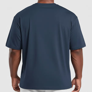 T-shirt Homme Bleu Marine Tendance à Manches Courtes Col Rond Coupe Classique Couleur Unie Respirant Tricoté Décontracté avec Logo Imprimé sur le Devant - Product Image 3