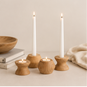 Handmade Minimalist Wooden Candle Holder Set Geometric Wood Candlestick Stand For Taper & Tealight Candles Rustic Home Decor - Product Image 2