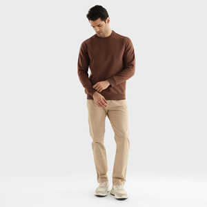 High Quality <b>Men's</b> Brown Crew Neck Pullover 100% Cotton Knitted Loose Fit Casual Solid Spring Wear - Product Image 3