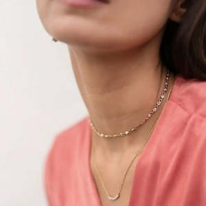 14K Solid Gold Diamond Bar Chain Necklace-VVS2 VS1 IGI Certified Natural Diamond Rose & White Gold Wedding Charm Pendant - Product Image 5