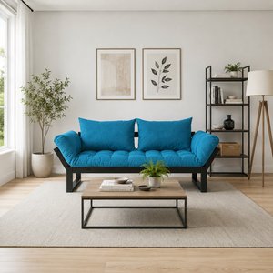 Sofá Cama Convertible Azul Moderno con Asientos Acolchados de Espuma para Sala de Estar, Dormitorio, Hotel, Apartamento - Product Image 5