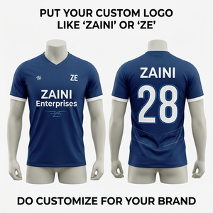 Maillot de football bleu personnalisé 150 GSM en polyester interlock avec poignets blancs, impression par sublimation, logo, tenue d'équipe - Product Image 1