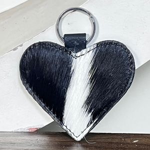 2026 Elegant Handcrafted Real Cowhide Leather Heart Keychain Hair On Hide Key <b>Ring</b> Western Rustic Valentine Gift Accessory - Product Image 4