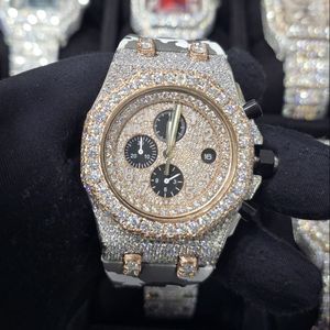 Nuevo Reloj Cronógrafo Mecánico para Hombre con Cristales de Moissanita y Zafiro, Chapado en Oro, de Acero Inoxidable, Estilo Hip Hop de Lujo - Product Image 1