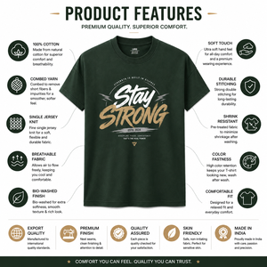 Camiseta Amarilla de Manga Corta para Hombre, Cuello Redondo, Corte Regular, 100% Algodón, Diseño Estampado Stay Strong, Casual, Ecológica, 180g - Product Image 4