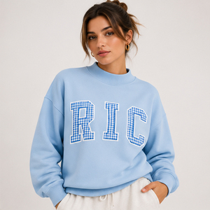 Sudadera Rosa Extra Grande con Cuello Redondo y Estampado de Letras a Cuadros RIC, Sudadera Informal de Forro Polar Unisex para Otoño - Product Image 3