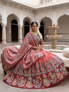 Conjunto de Vestido Étnico Lehenga Choli Dupatta con Estampado Floral Rosa para Mujer, Ropa India y Pakistaní para Bodas y Festivales - Product Image 3