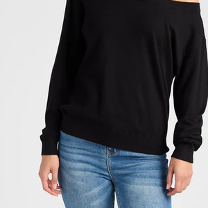 Haut d'hiver noir pour femmes, style décontracté, coupe ajustée, respirant, à manches longues, avec broderie frontale et épaules dénudées, pour la mode streetwear élégante - Product Image 6