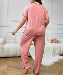 Ensemble de pyjama décontracté et tendance pour femmes grandes tailles, 2 pièces, mélange de polyester doux et confortable, imprimé à pois sur toute la surface - Product Image 5