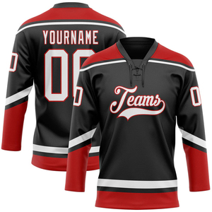 Maillot de hockey sur glace personnalisé en gros pour adulte, manches longues, col à cordon, uniforme d'équipe, vêtements de sport par sublimation, OEM ODM - Product Image 5