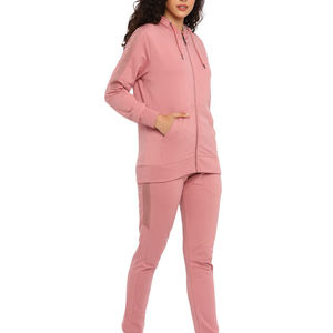 Custom Women Pink Tracksuit <b>Set</b> Zip Hoodie <b>Jogger</b> Pants <b>Matching</b> Casual Sportswear Two Piece Athletic Outfit - Product Image 1