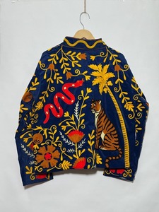 Blue Floral Embroidered Reversible 100% Cotton V-neck Women <b>Robe</b> <b>Long</b> <b>Kimono</b> Bathrobe Belted Wrap Housecoat Lounge Wear Handmade - Product Image 2