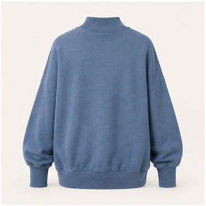 Custom Denim Blue Womens Mock Neck Sweatshirt <b>Balloon</b> Sleeve Relaxed Pullover WSS-0012 - Product Image 5