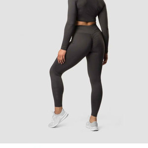 Leggings de yoga taille haute pour femmes, longueur intégrale, en Spandex/coton, sans coutures, extensibles dans quatre directions, couleur unie noire, taille élastique, poches, Econex - Product Image 4