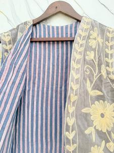 Suzani Brown Velour Floral Hand Embroidered Lightweight Short <b>Vest</b> Coat for <b>Women</b> Pullover Crew Neck Casual Boho Ethnic - Product Image 3