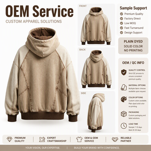 Sweat-shirt à capuche pour homme, coupe classique, avec poches, en polyester/coton 200g, teint uni, manches raglan, beige, effet délavé vintage, en molleton - Product Image 1