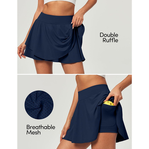 New Arrival <b>Women's</b> <b>Navy</b> Blue Pleated Tennis <b>Skirt</b> Elastic Waist Moisture Wicking Breathable Quick Dry Solid Color Sport Wear - Product Image 3