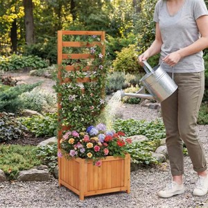 Jardinera elevada de madera para jardín exterior con caja de cultivo y espaldera para verduras y flores, para balcón, hecha en Vietnam. - Product Image 3