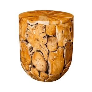 Table basse cylindrique en teck rustique de qualité supérieure ARTERRA, robuste et durable, avec un motif de grain de bois unique, un mobilier intemporel pour la maison - Product Image 1